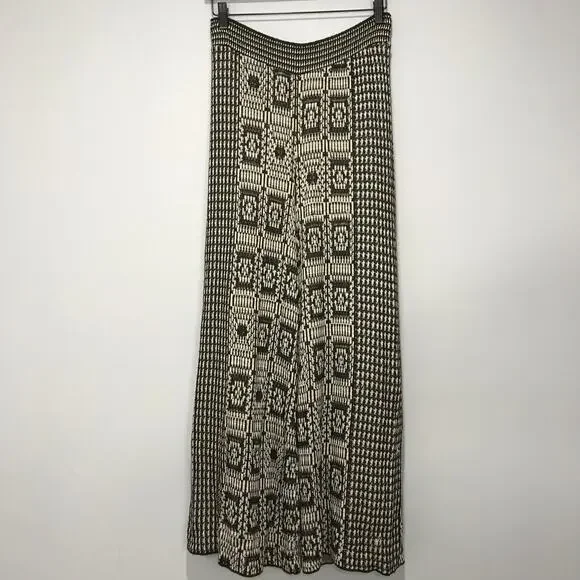 Anthropologie Cecilia Prado Abstract Knit Wide Leg Pants White & Black Size S